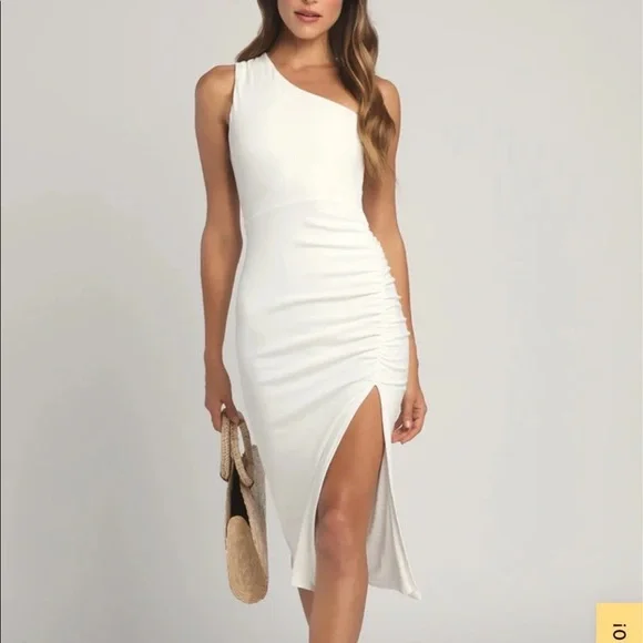 White one shoulder midi dress deals